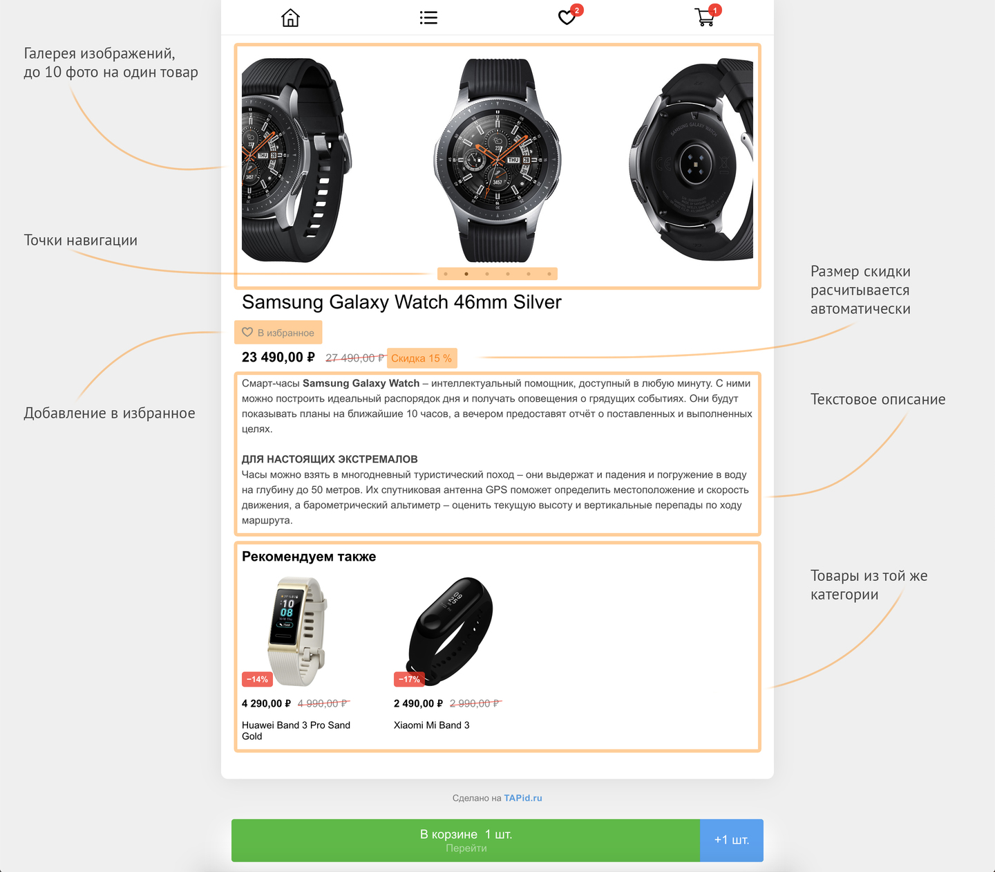 Интерфейс страницы товара